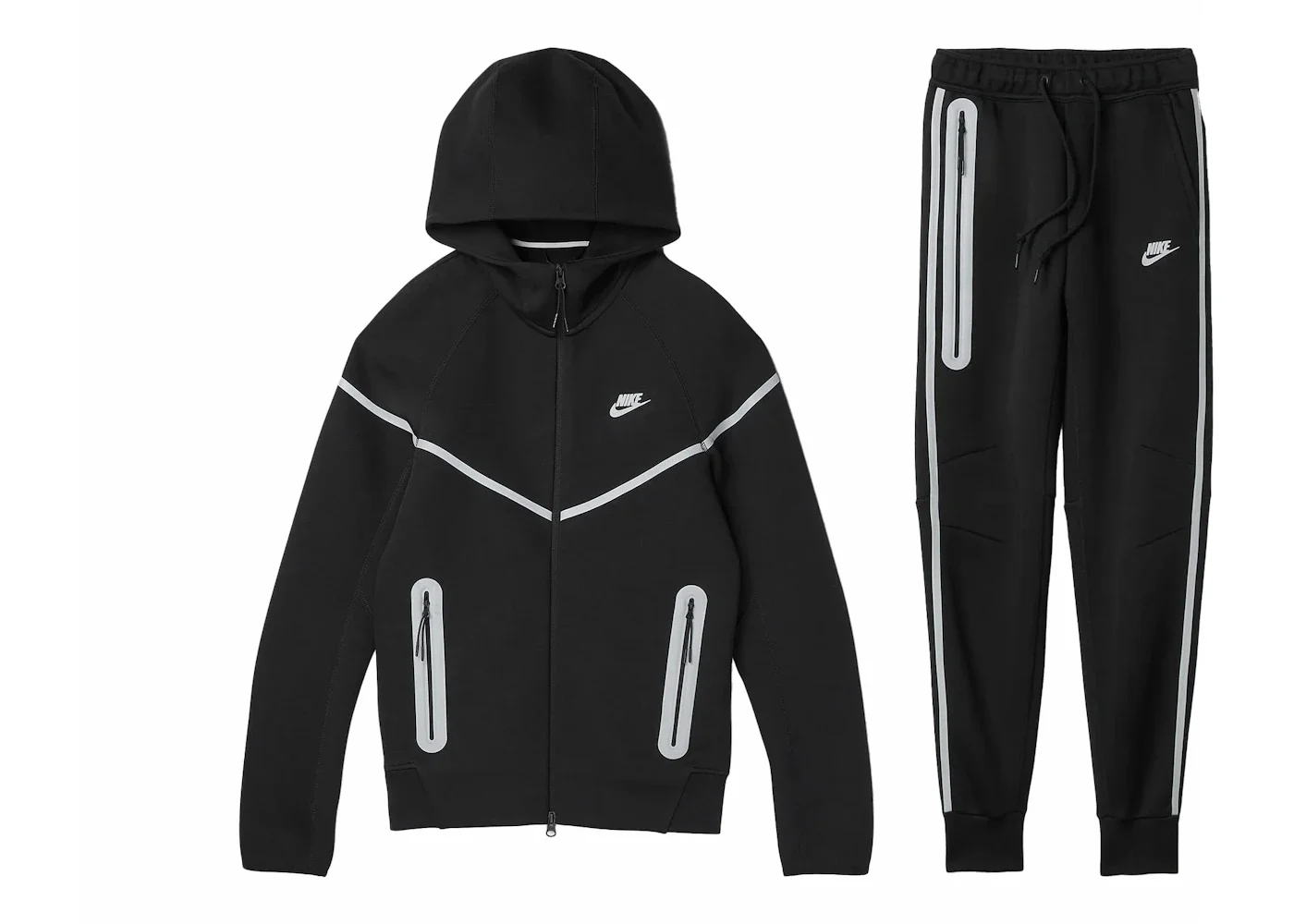 Nike Sportswear Tech Fleece Full Zip Hoodie & Joggers Reflective Details Set Black/Bemis Silver - 1