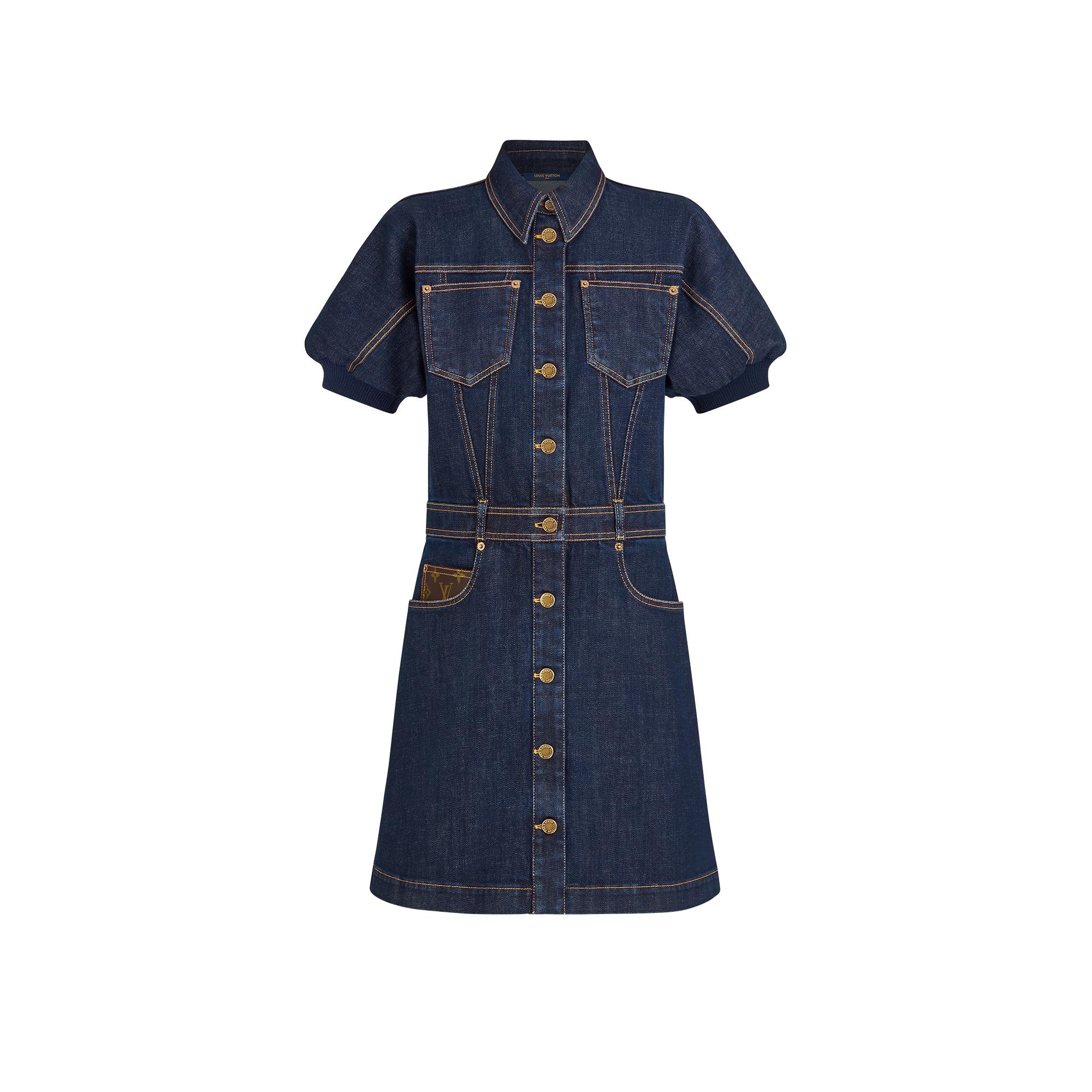 Button-Up A-Line Indigo Denim Dress  - 1