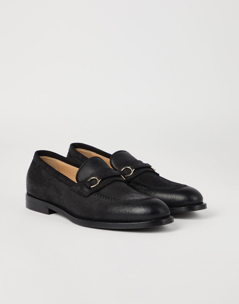 Oiled suede penny loafers with bit detail 1