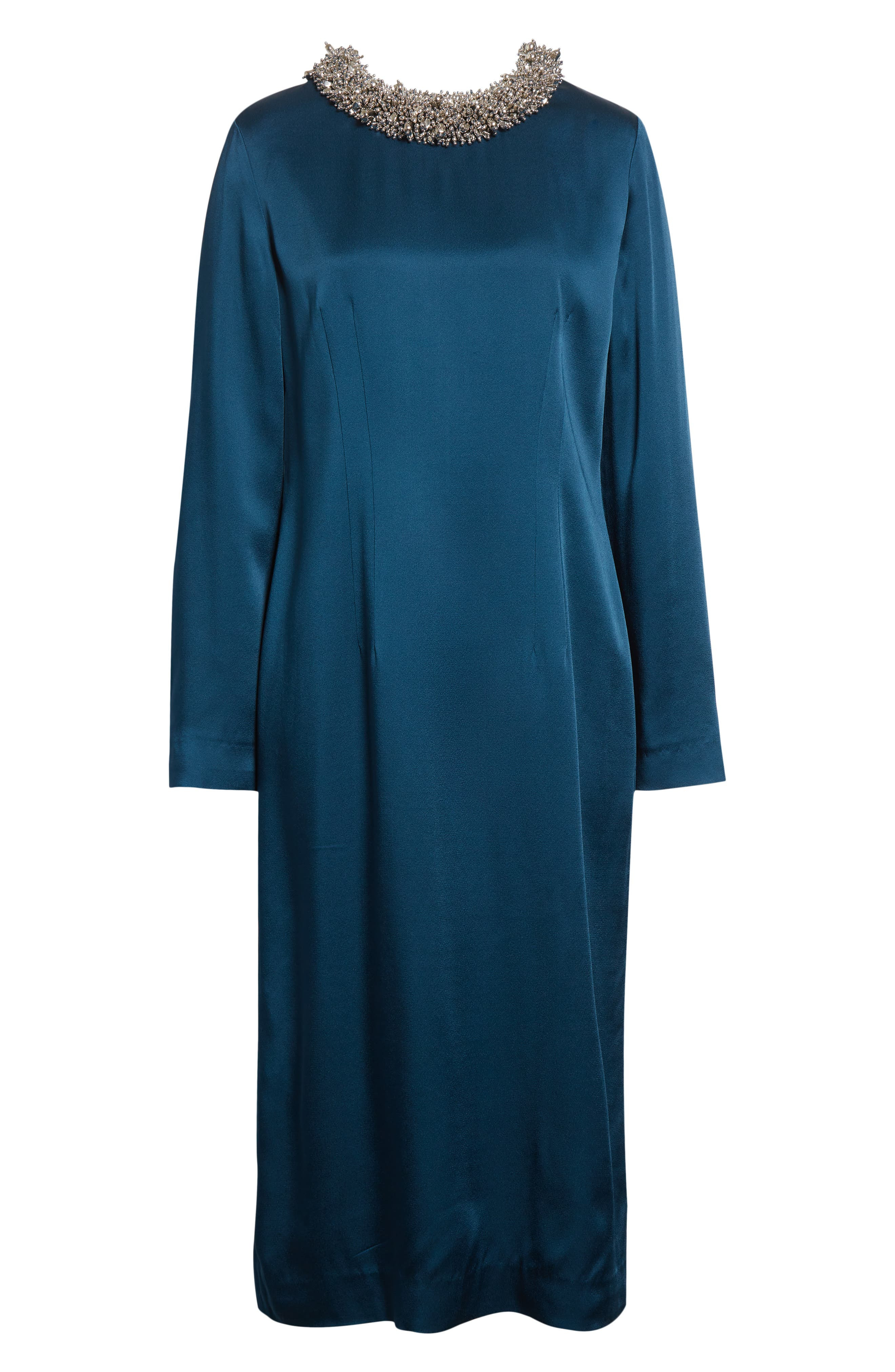 Dries Van Noten Danora Embellished Long Sleeve Satin Dress in Petrol at Nordstrom - 5