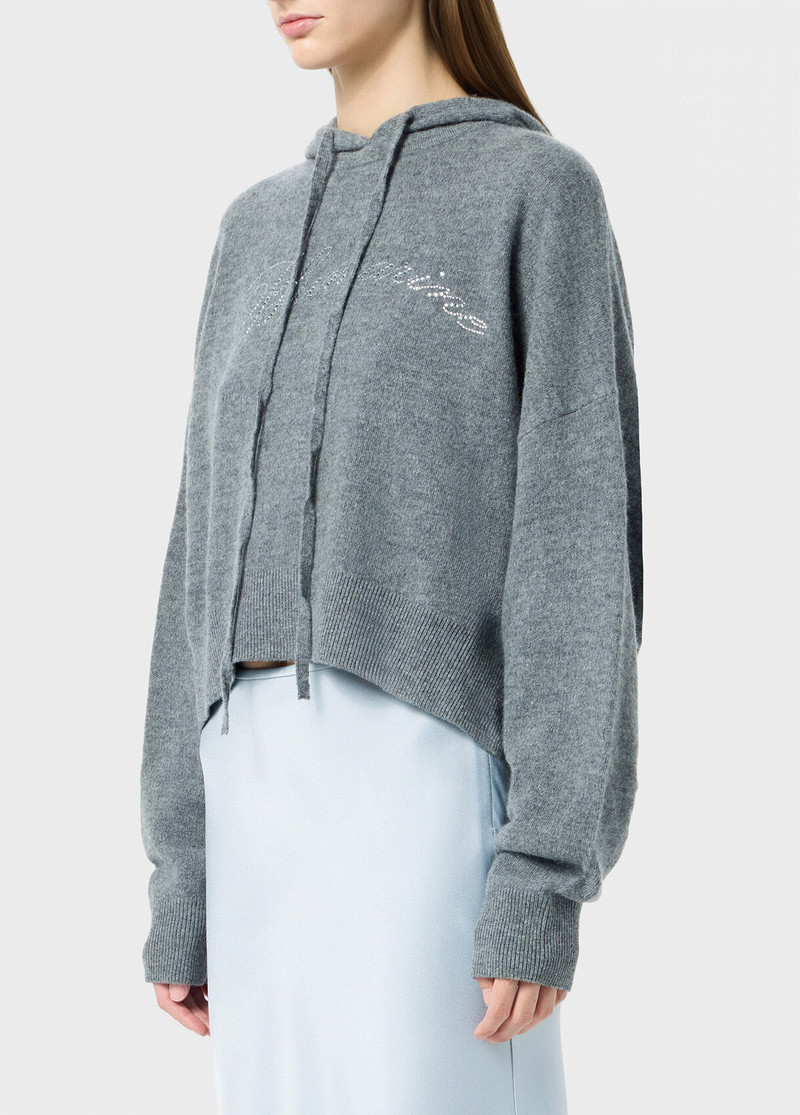 WOOL HOODED SWEATER WITH RHINESTONE LOGO 4