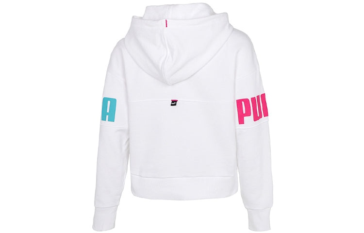 (WMNS) PUMA Contrasting Colors Alphabet Logo Pattern Loose Hoodie White 670957-02 - 2