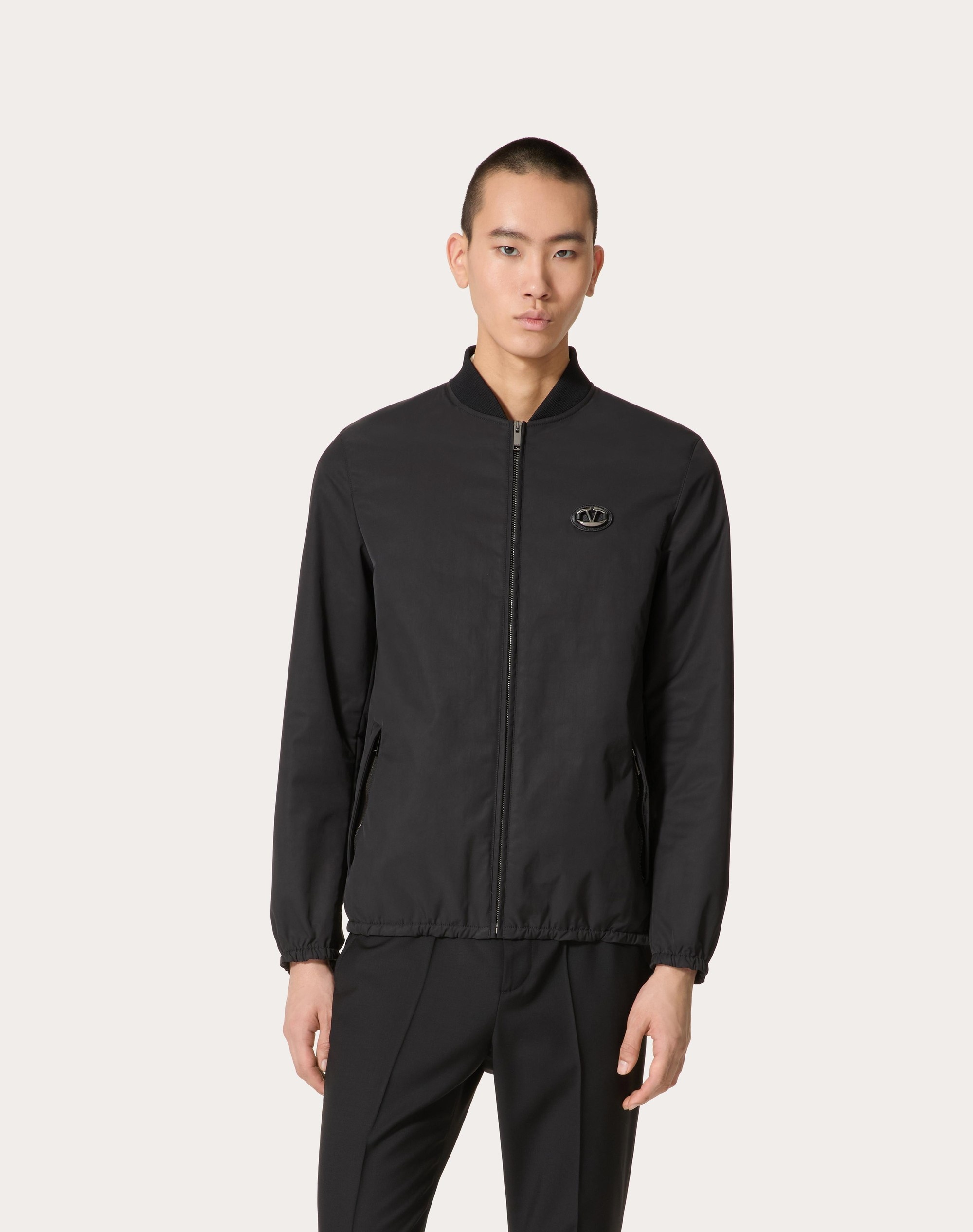 NYLON JACKET WITH LEATHER PATCH AND VLOGO SIGNATURE - 3