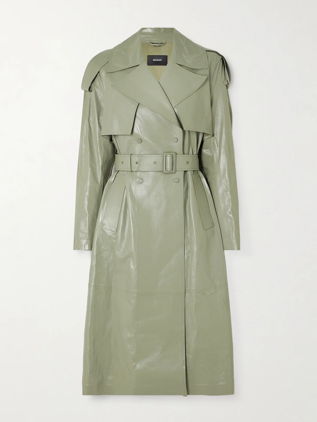 Carmela Double-breasted Belted Leather Trench Coat - 1