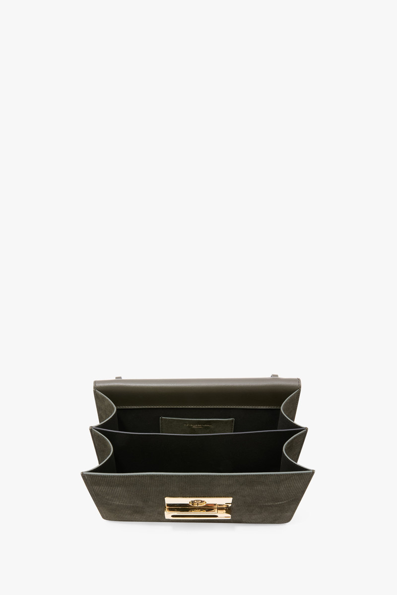 Dorian Bag In Dark Olive Stripe Embossed Suede 7