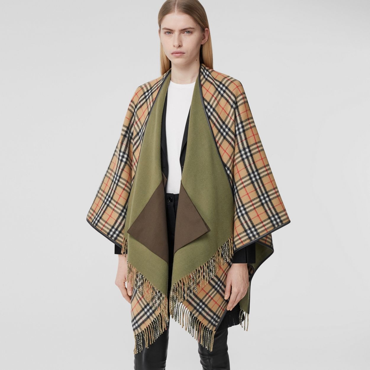 Reversible Vintage Check Wool Cashmere Cape - 5