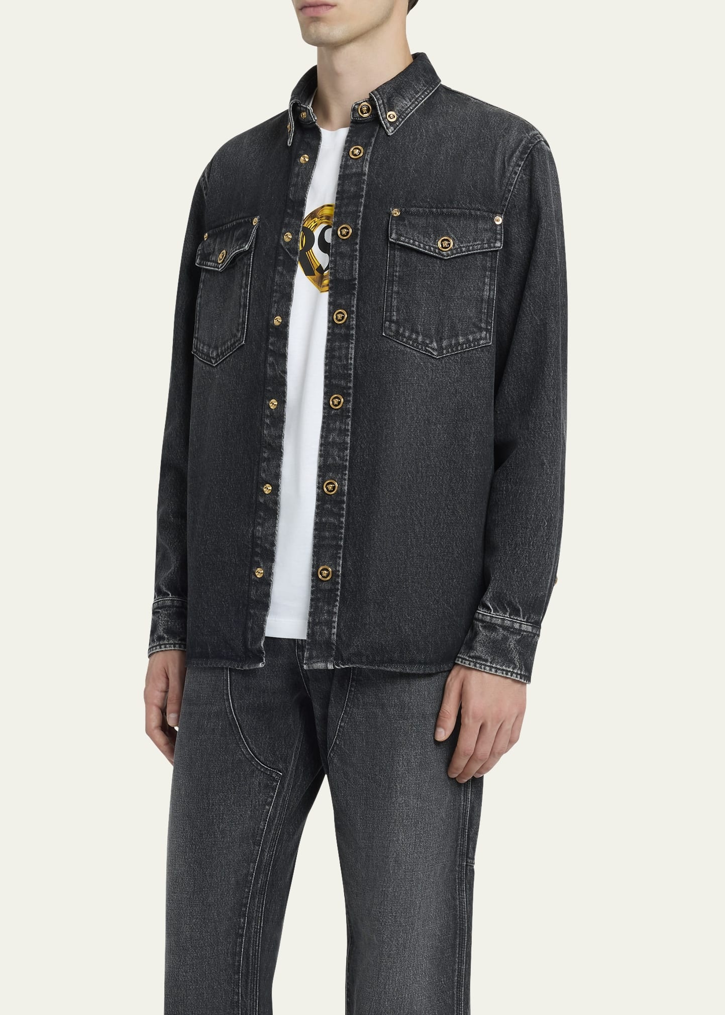 Men's Stonewashed Denim Overshirt - 4