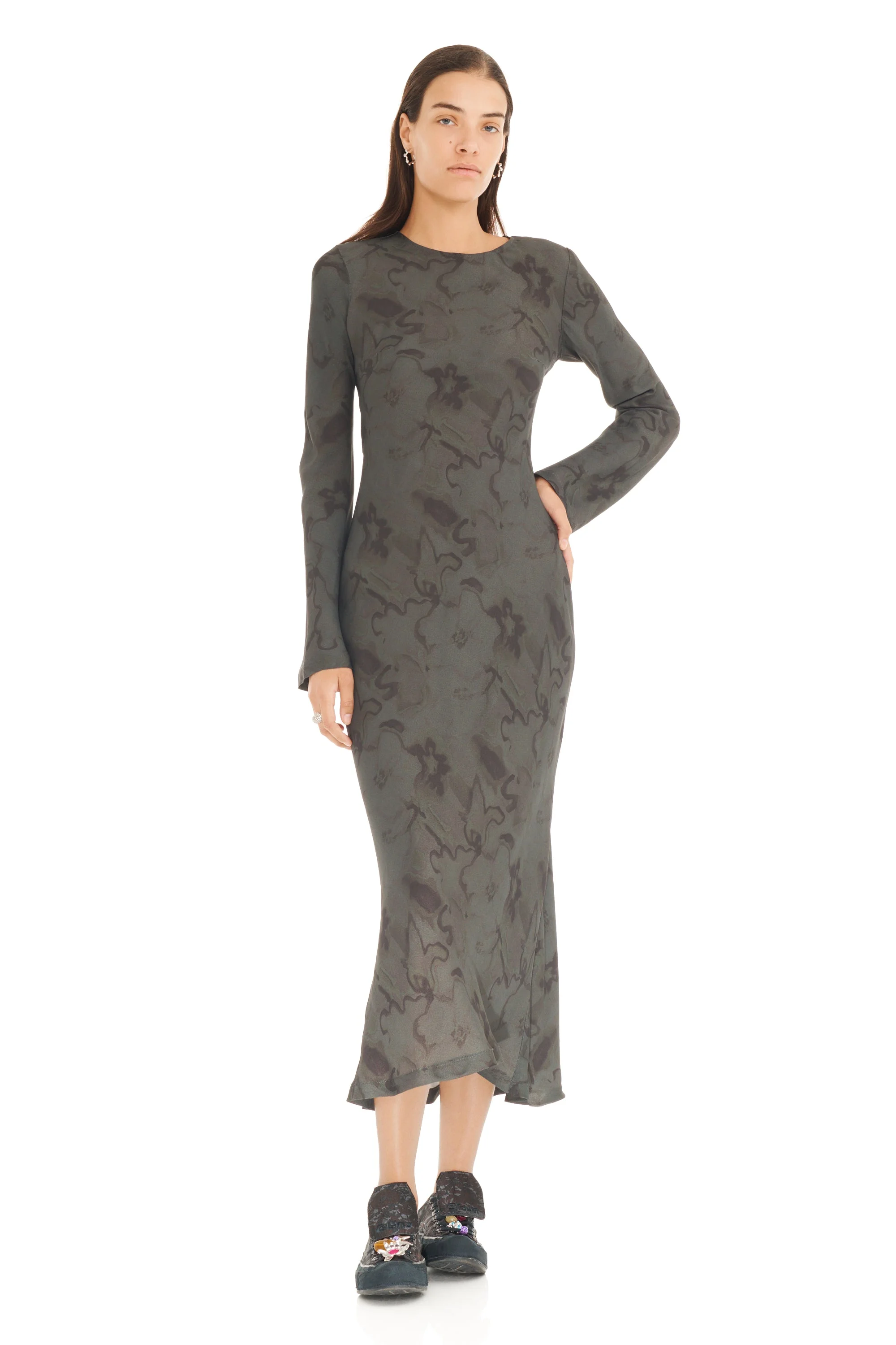 BLACK WATERCOLOR FLORAL YURI DRESS - 1