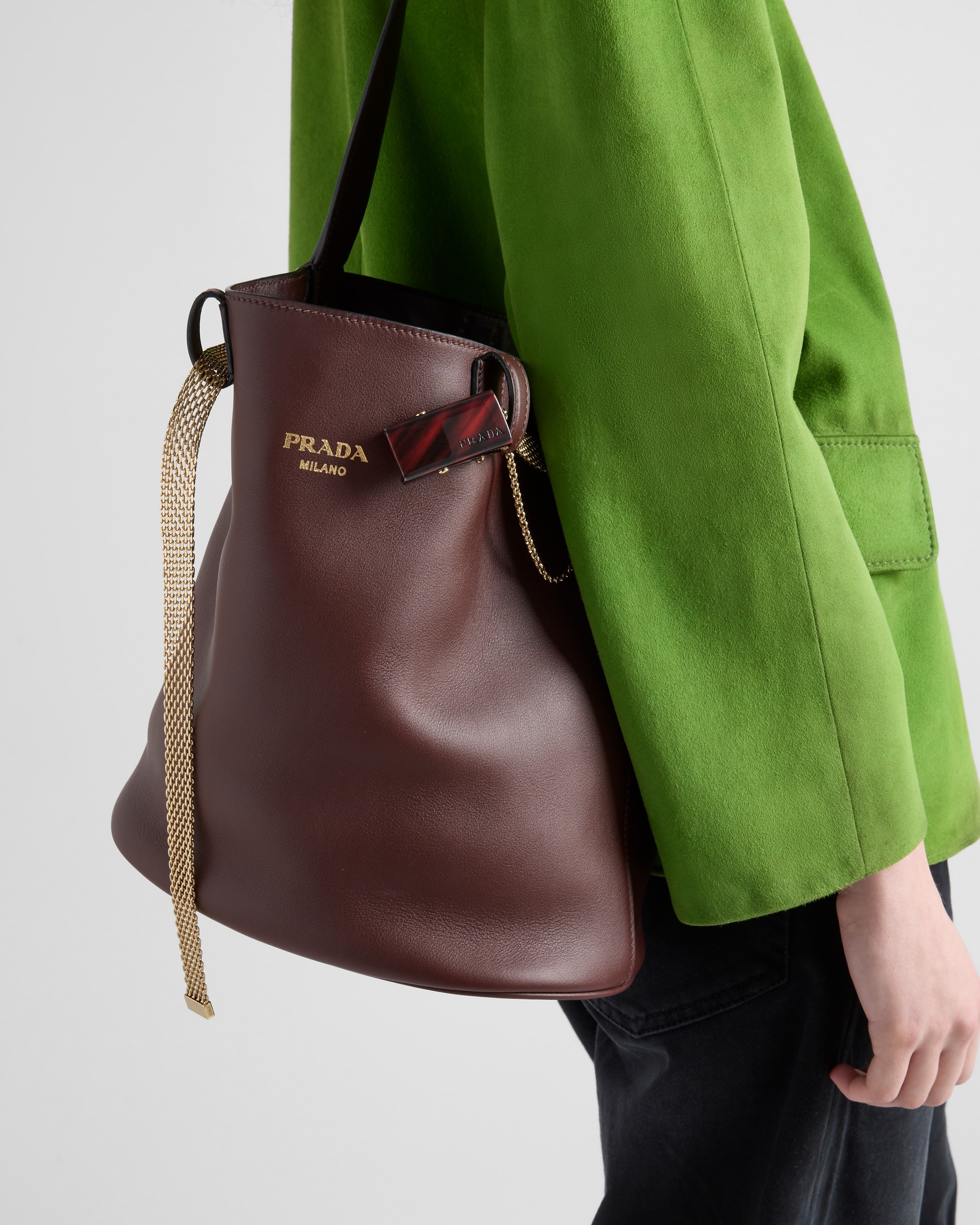 Prada Buckle leather bucket bag with jeweled belt - 9