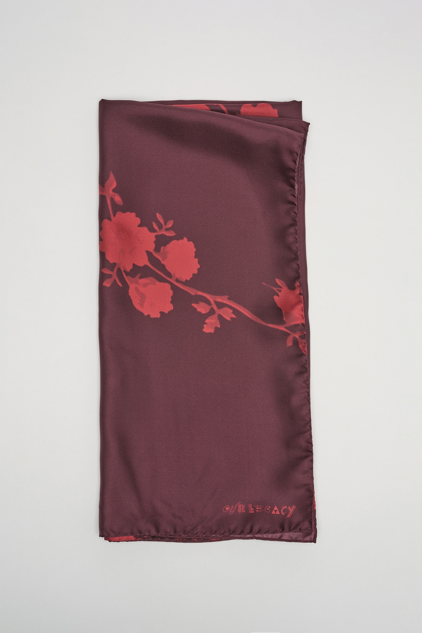 Silk Scarf Red Half Tone Flower Print - 2