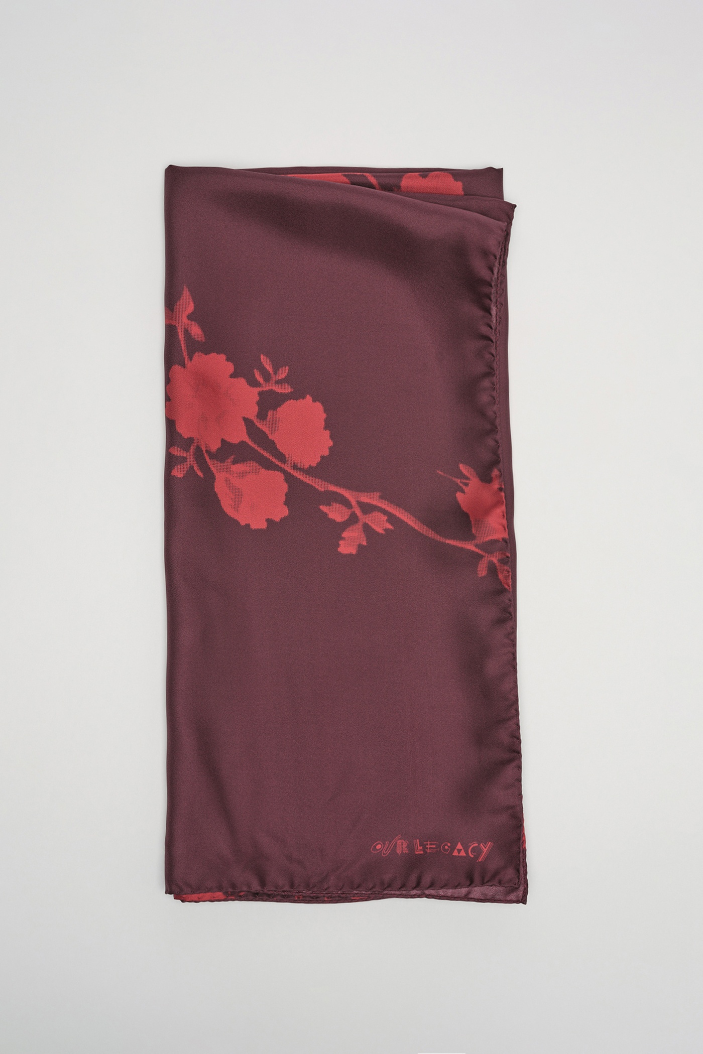 Silk Scarf Red Half Tone Flower Print 2