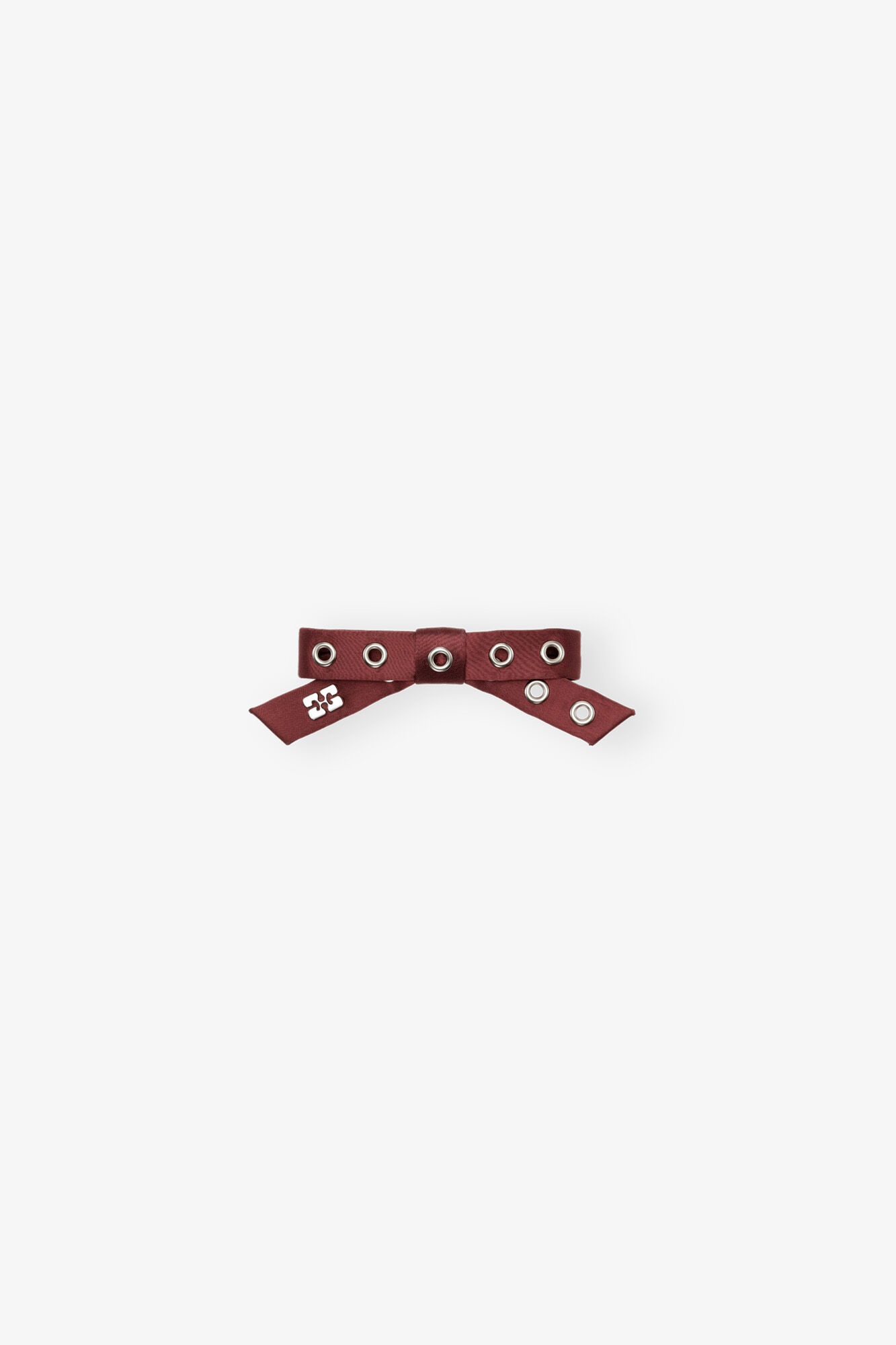 BURGUNDY EYELET BOW BARRETTE - 1
