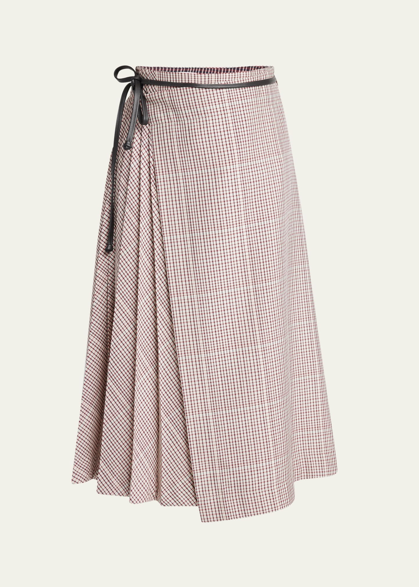 Check Pleated Midi Wrap Skirt - 1
