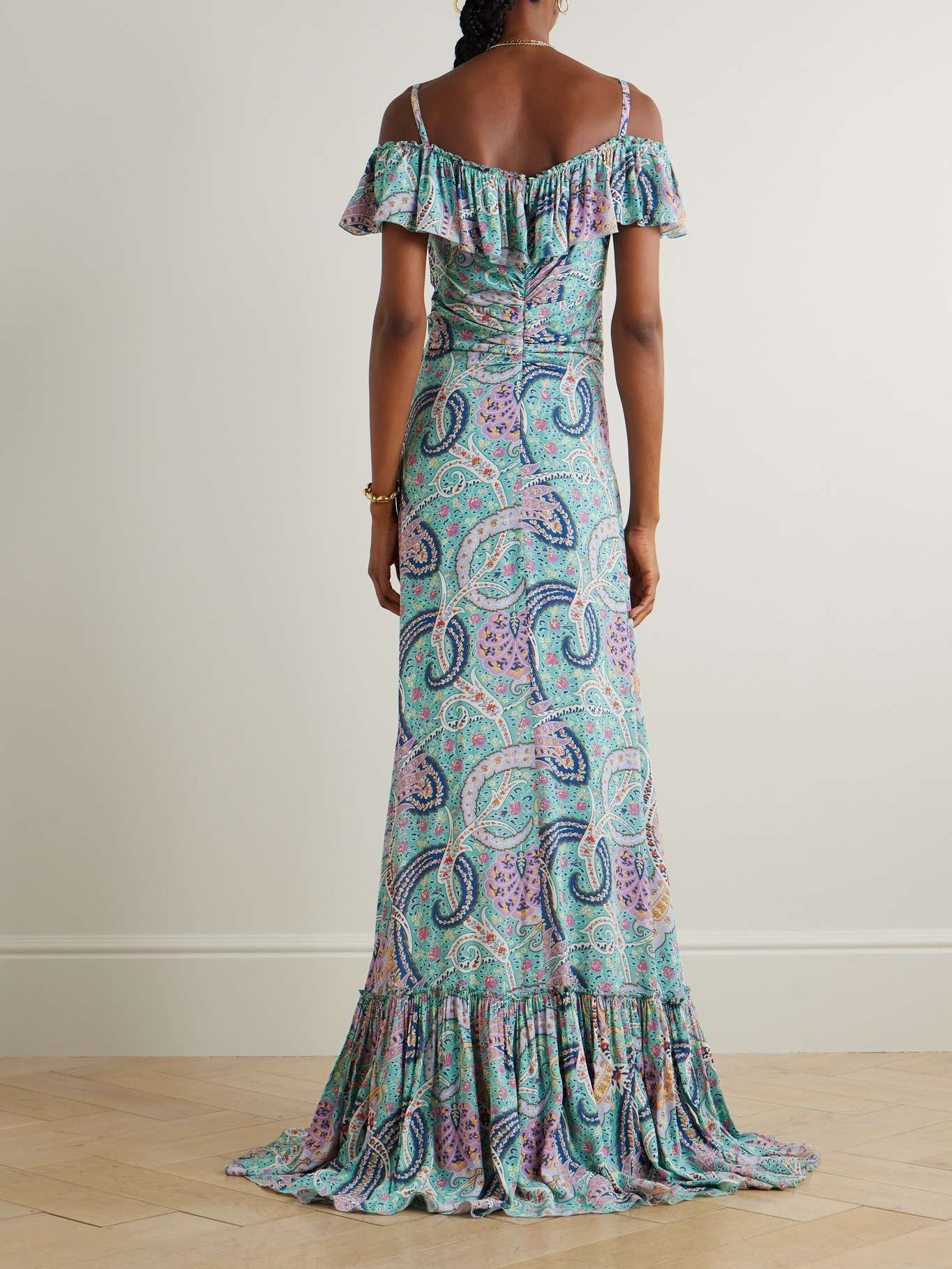 Etro Off-the-shoulder ruffled paisley-print georgette maxi