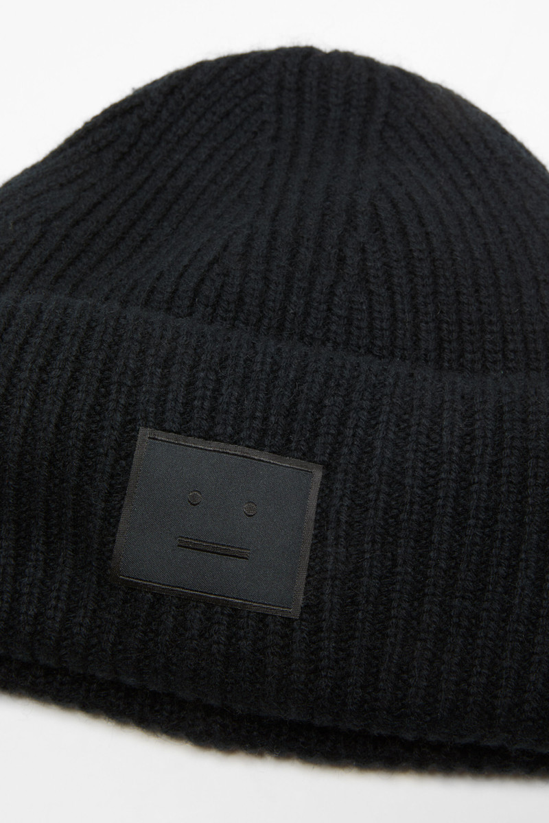 Acne Studios Large face logo beanie - Yak - Black outlook