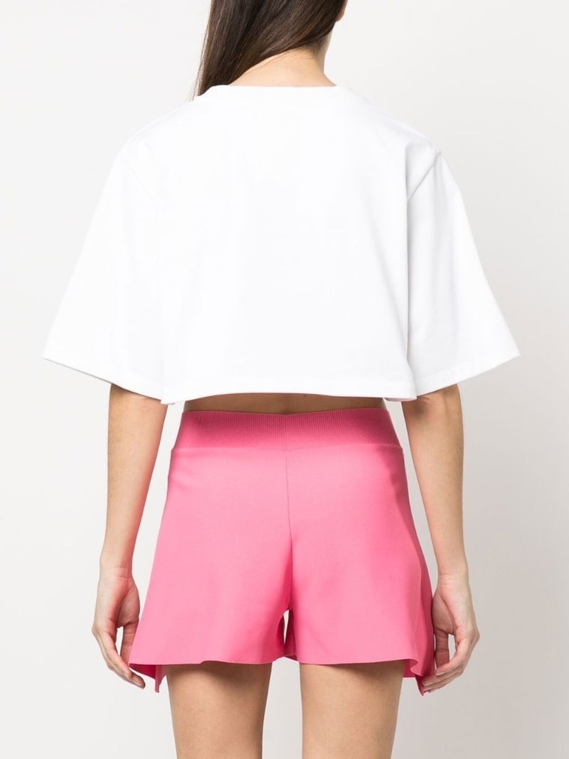 flocked-logo cropped T-shirt - 4