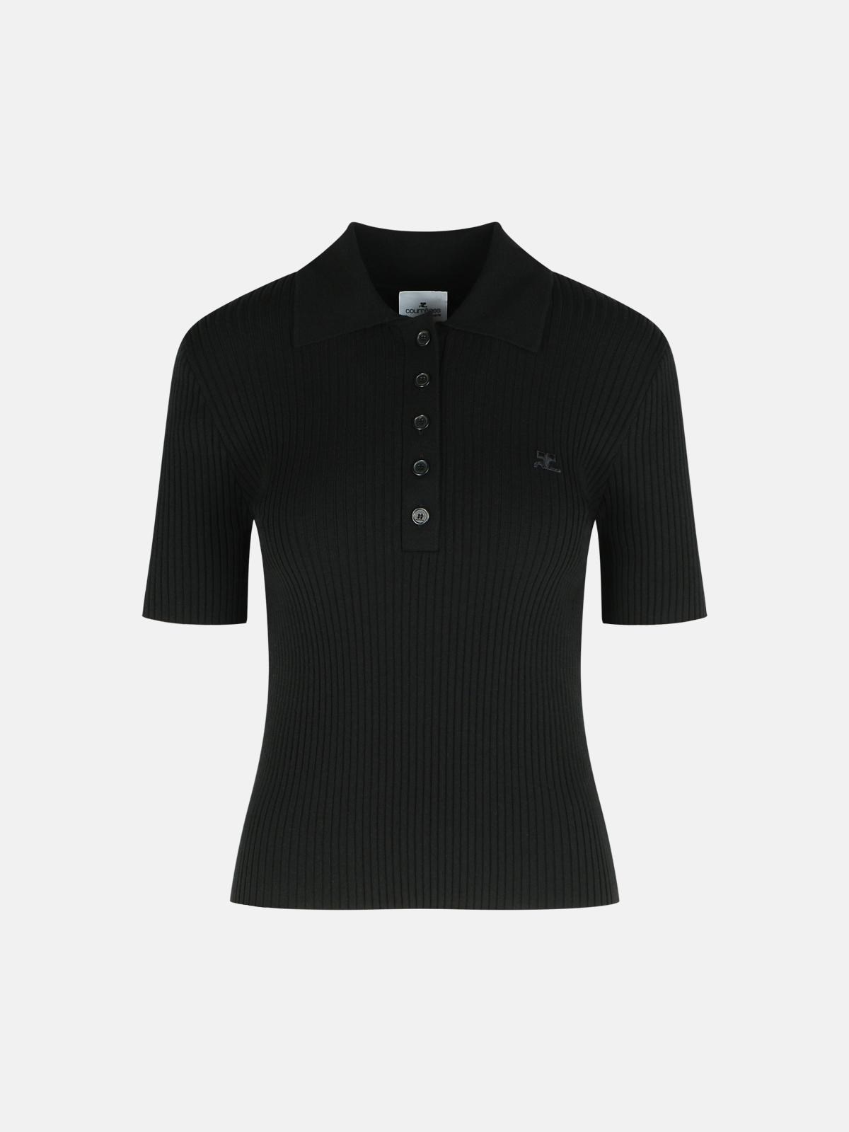 BLACK VISCOSE BLEND POLO SHIRT - 1