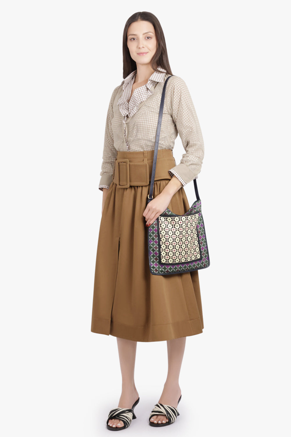 VOLUME MIDI SKIRT WITH BELT DETAIL | NUTMEG - 2