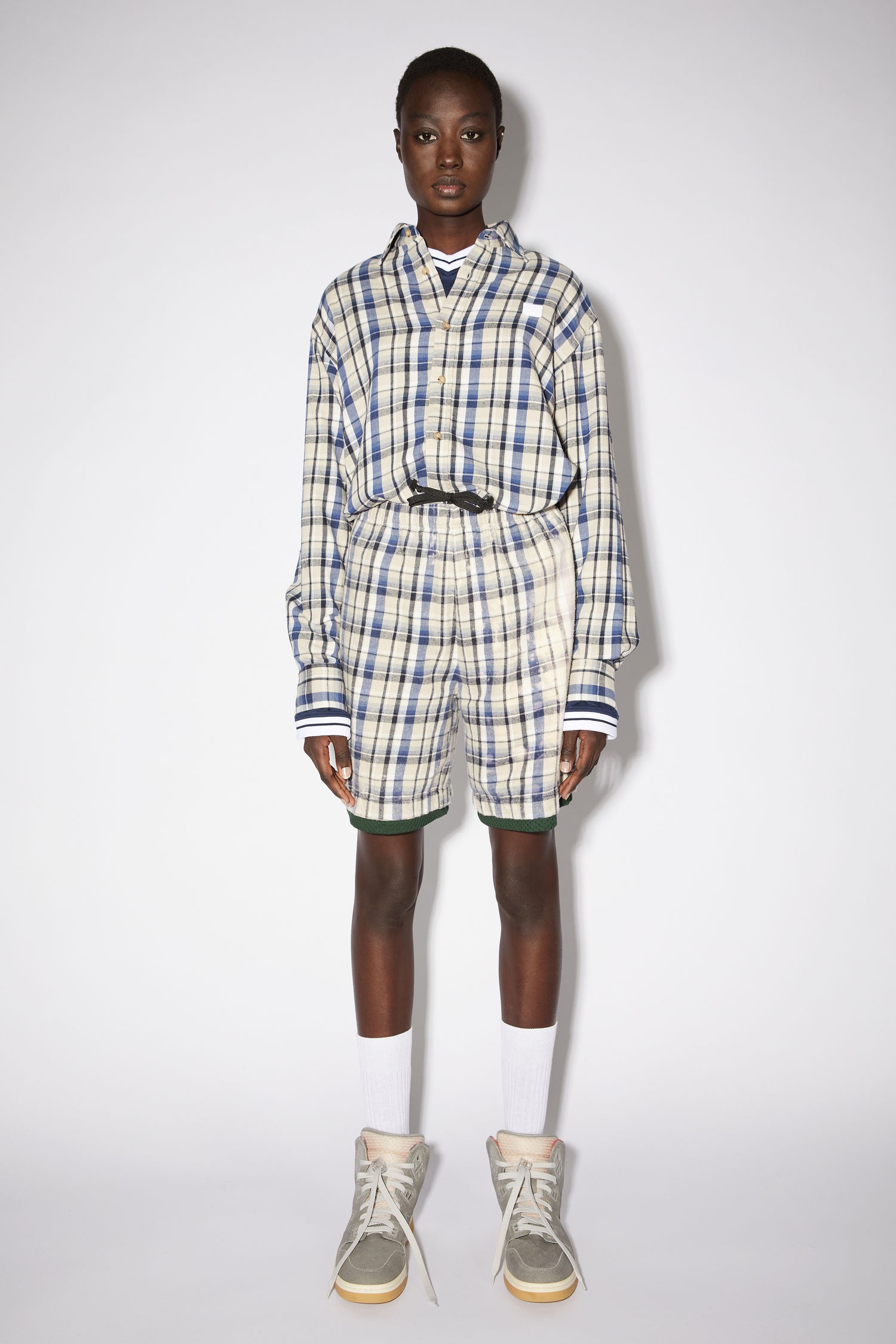 Flannel shorts - Oat beige/blue - 2