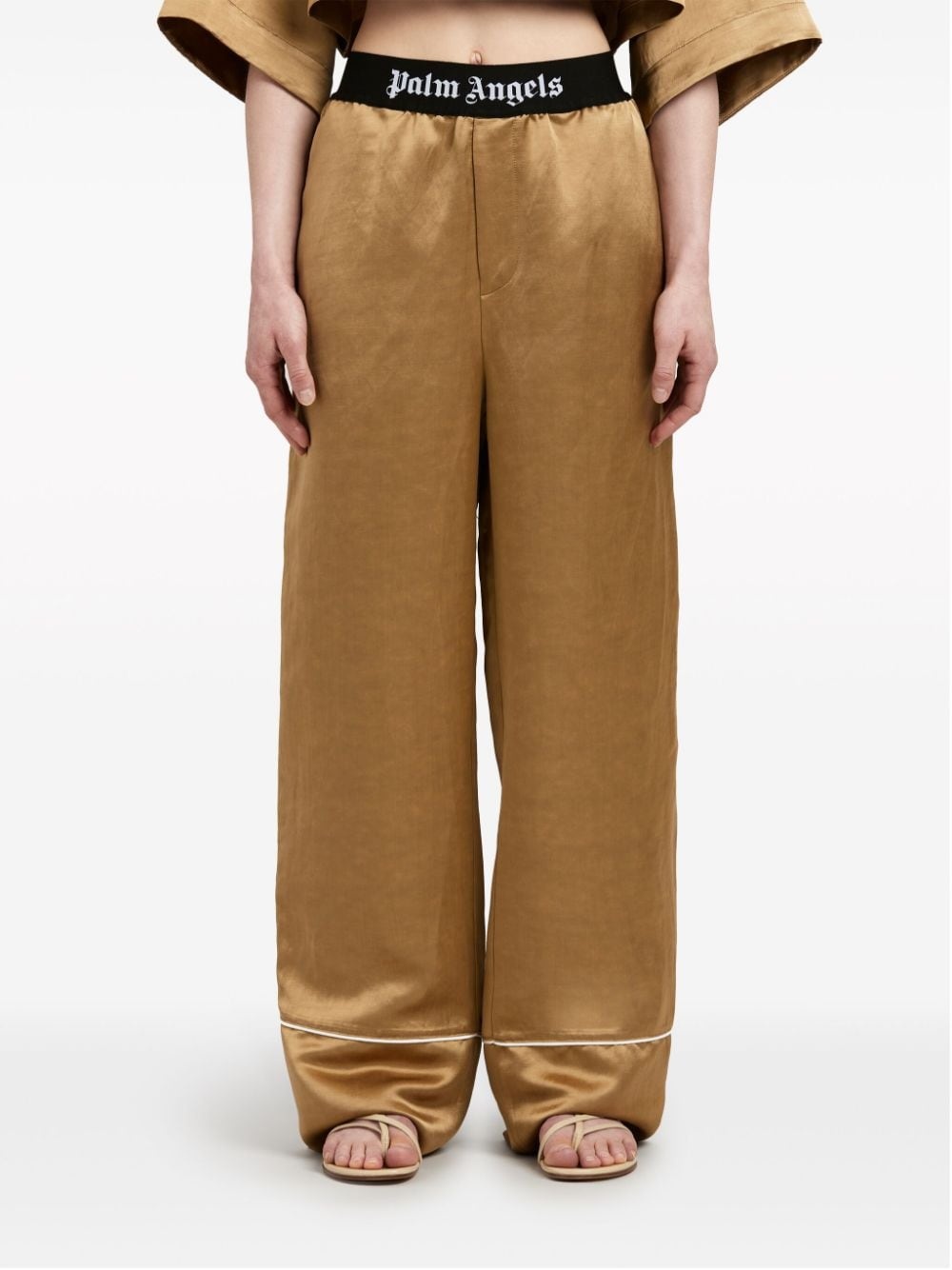 logo-print strap cotton flared trousers - 3