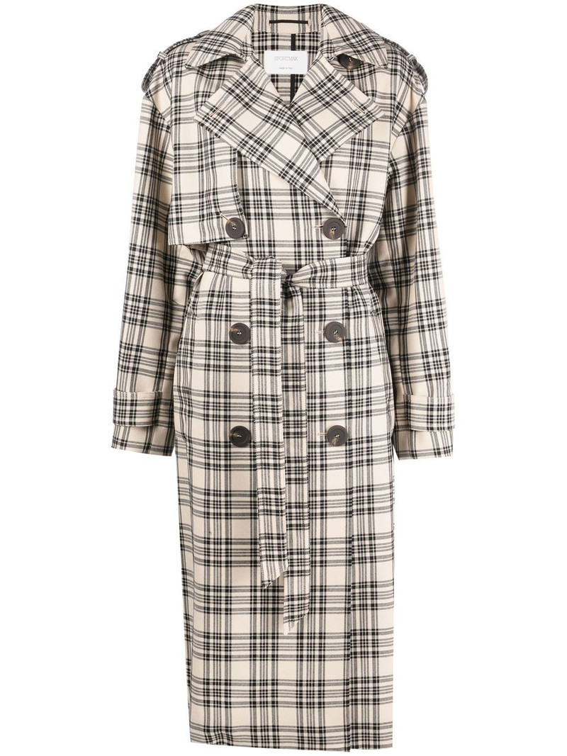 check-pattern belted coat 1