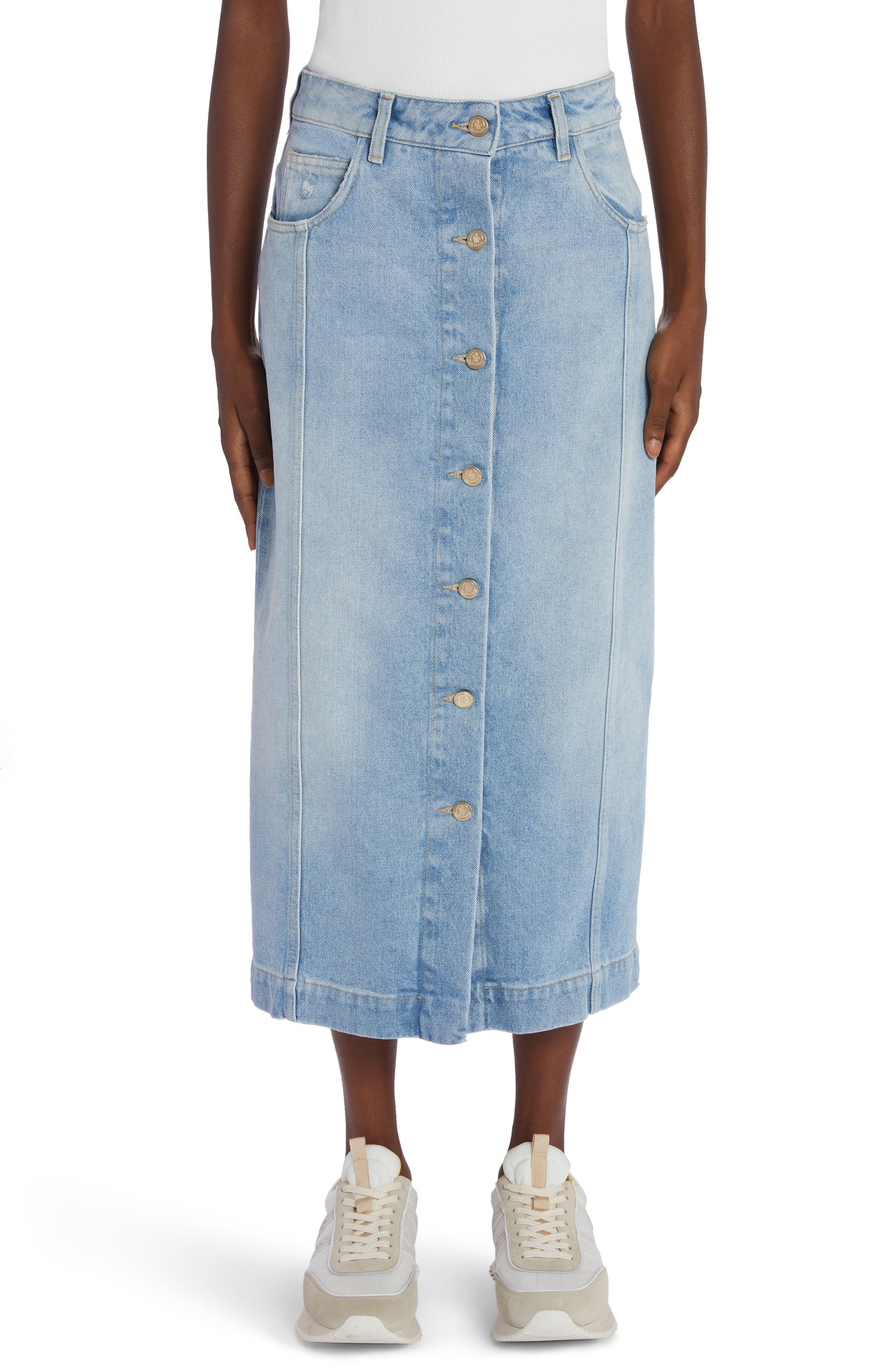 Cotton Denim Midi Skirt - 1