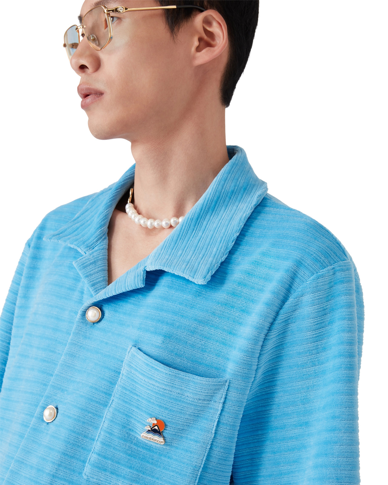 Stripe Velour Short Sleeve Shirt | Casablanca Paris - 5