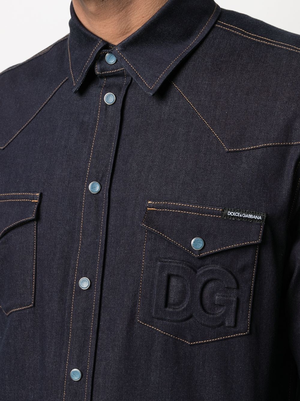 contrast-stitching denim shirt - 5