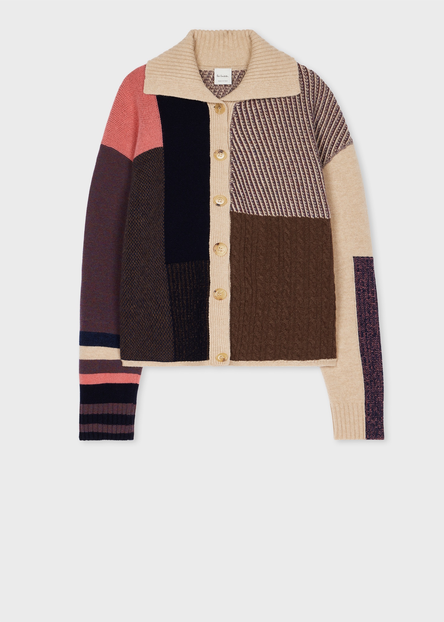 Women's Patchwork Chunky Collared Knitted Cardigan - 1