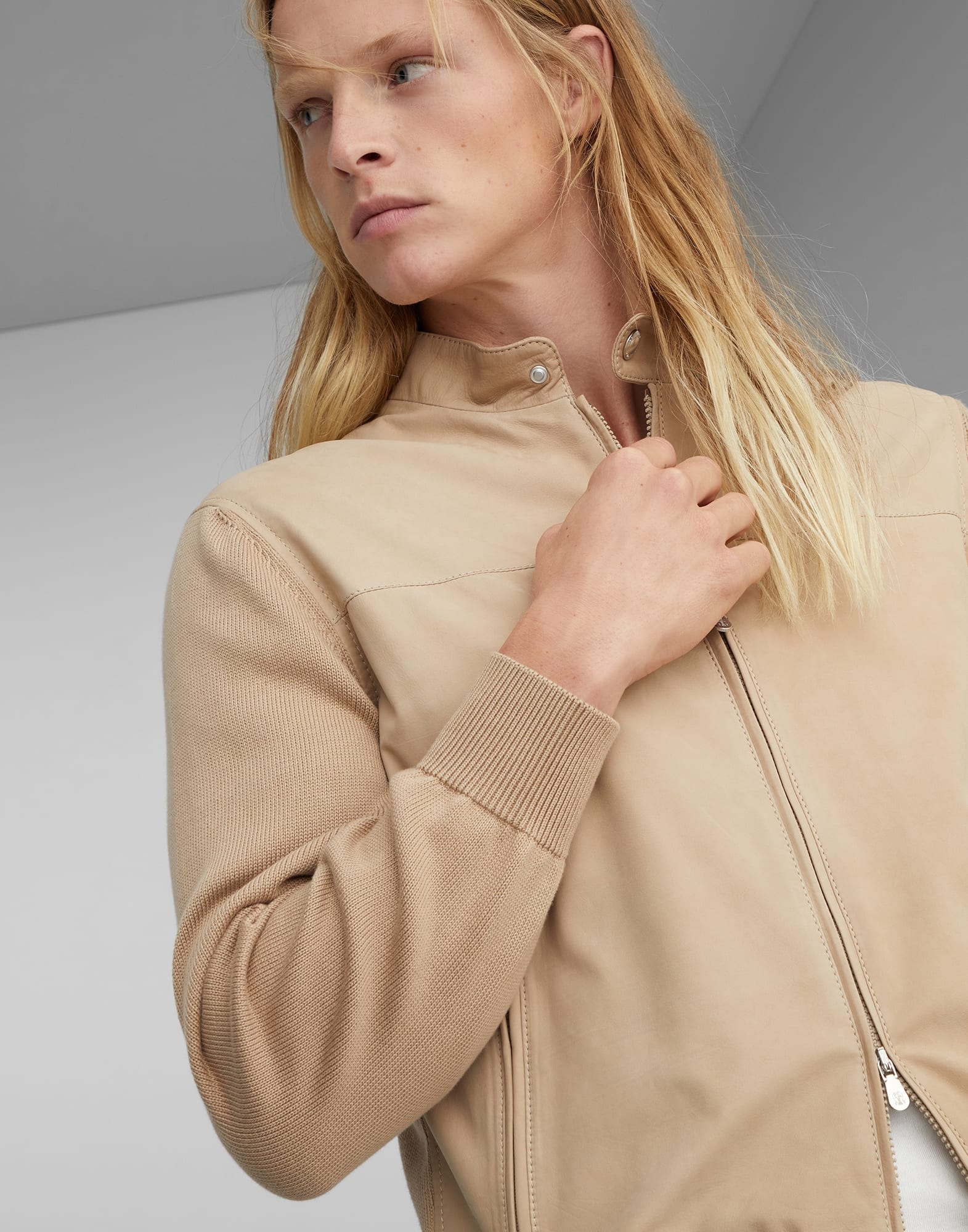 Nubuck and cotton knit pilot jacket - 3