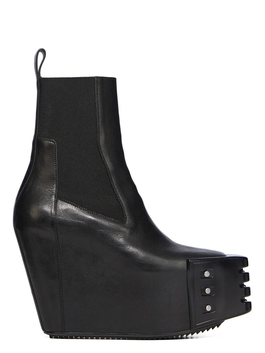 Black Temple Grilled Wedge Beatle Chelsea Boots - 1