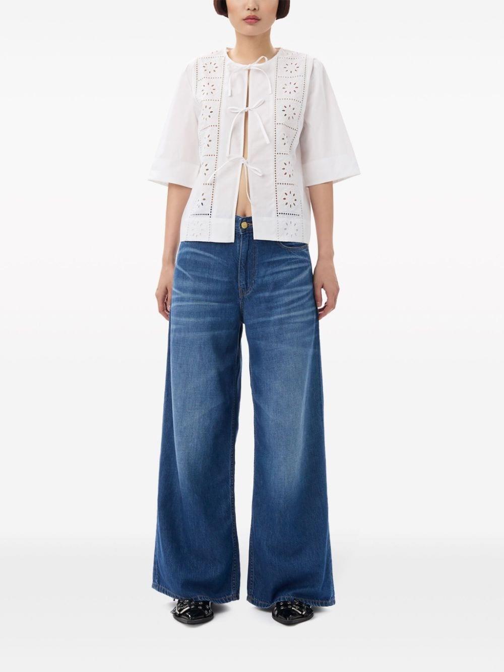 embroidered tie blouse - 2