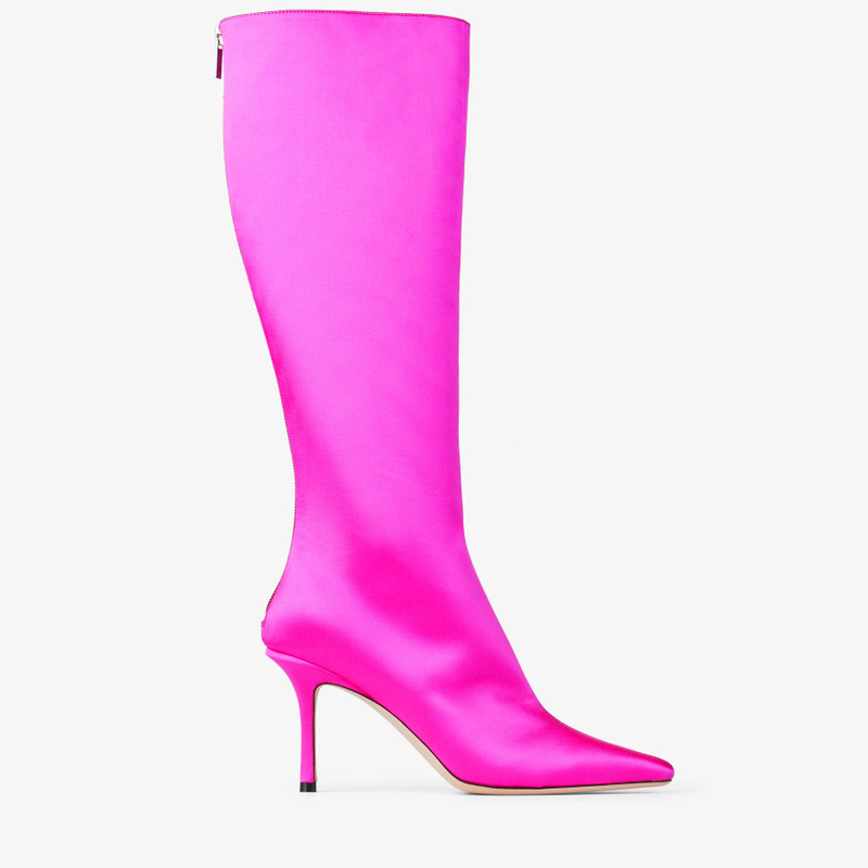 Agathe Knee Boot 85 Fuchsia Satin Knee-High Boots 1