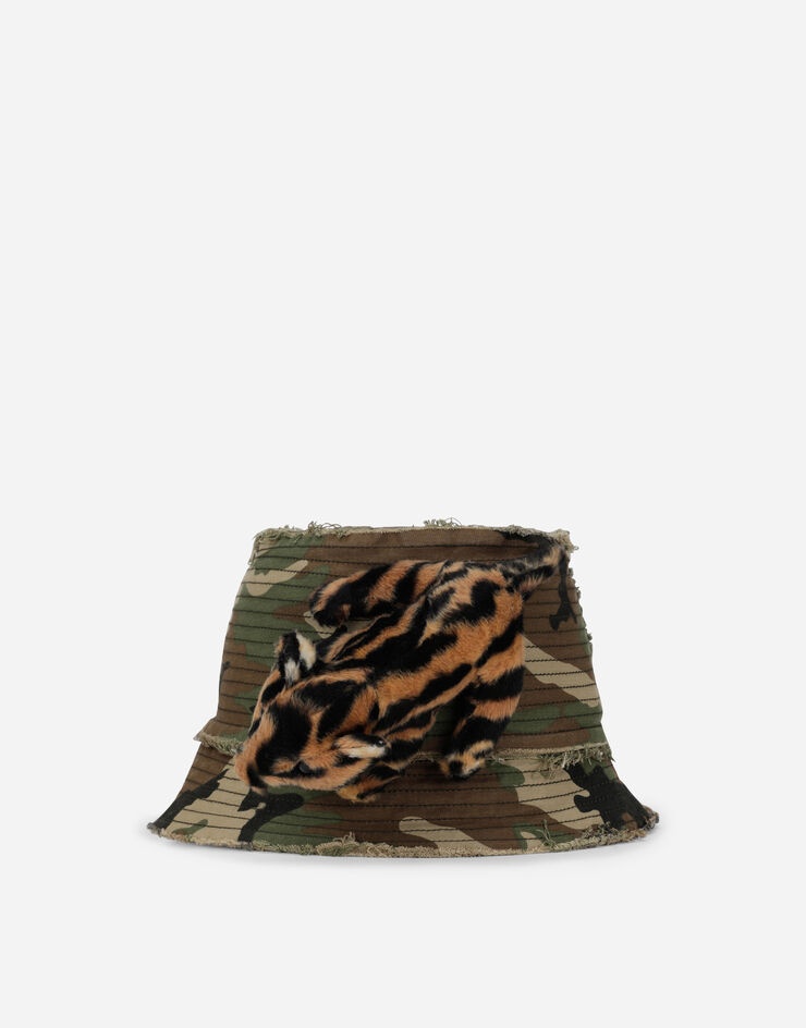 Camouflage-print bucket hat with soft toy detailing - 1