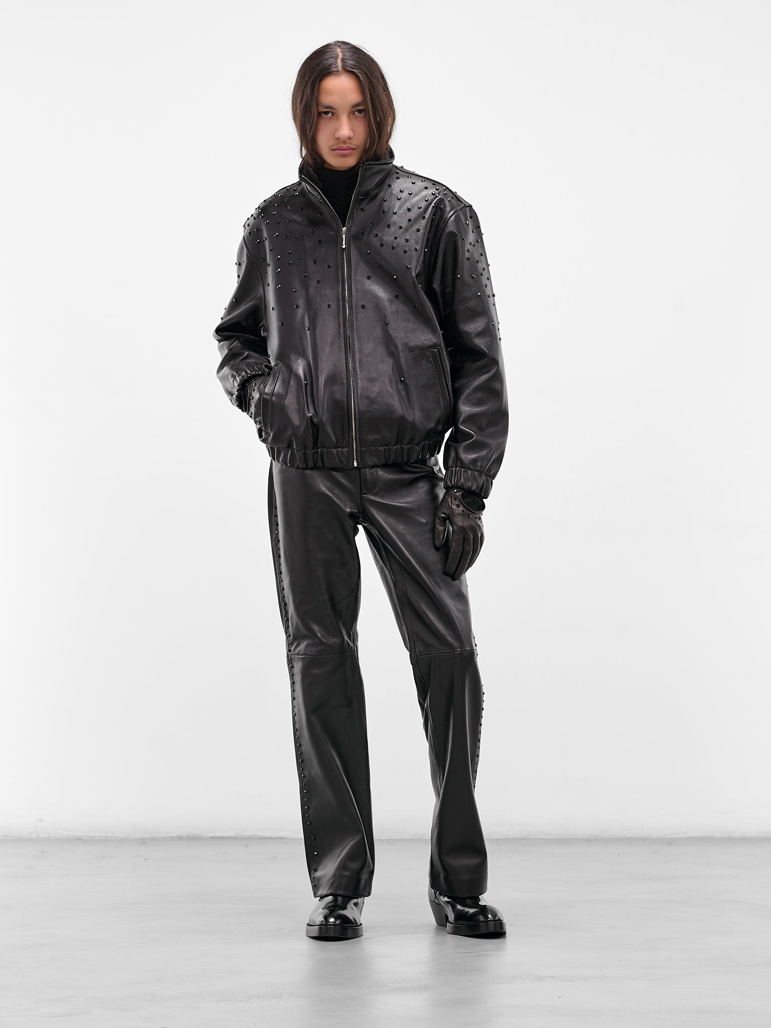 Black Swarovski Lamb Leather Jacket - 6