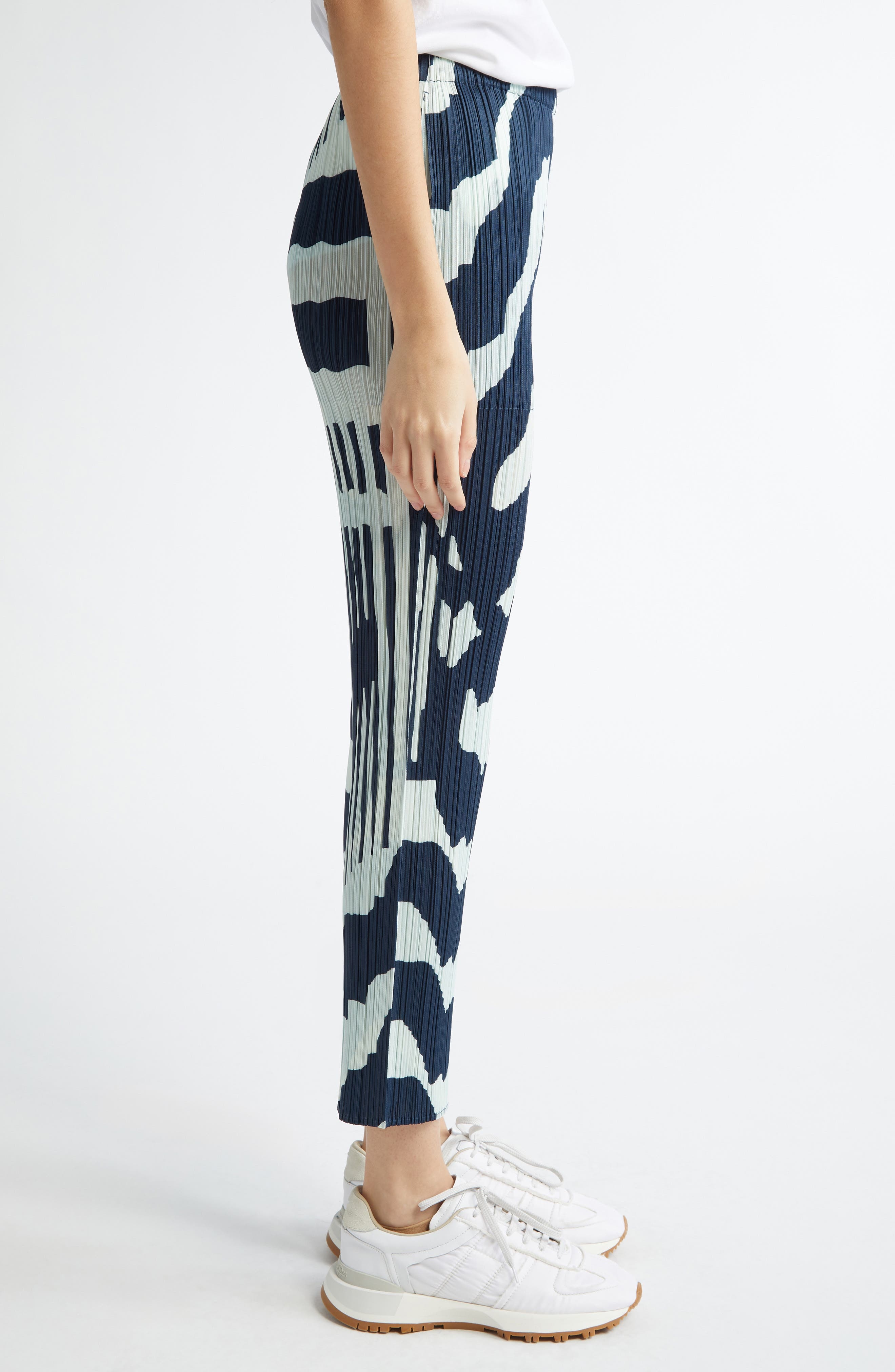 Pleats Please Issey Miyake Refraction Print Pleated Pants in Grayish Navy at Nordstrom - 3