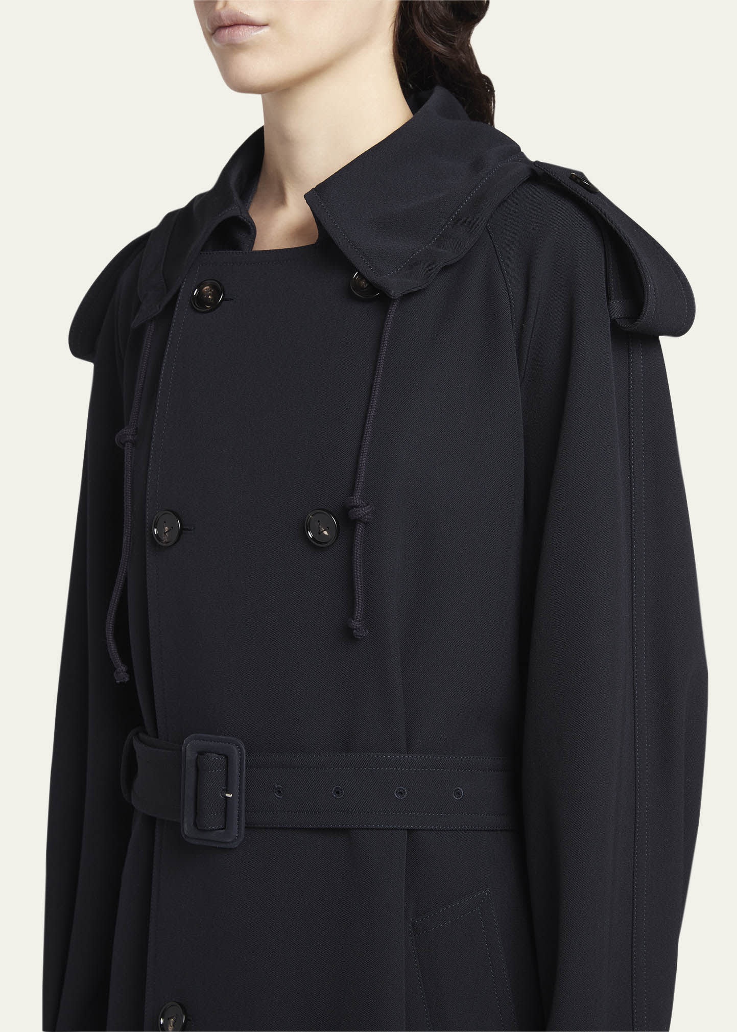 Compact Wool Gabardine Belted Trench Coat - 5