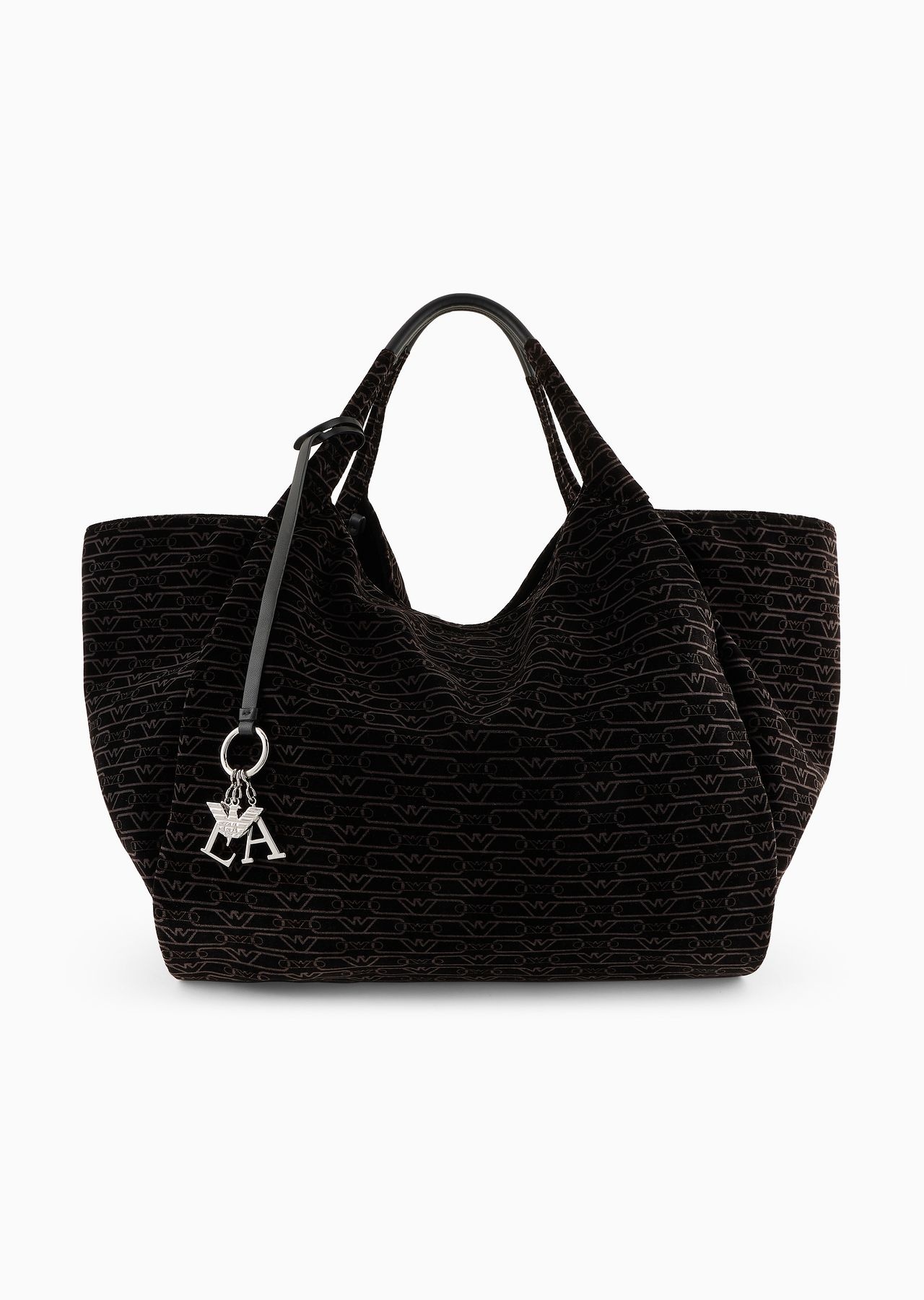 Oversized shopper bag in all-over monogram velvet - 1