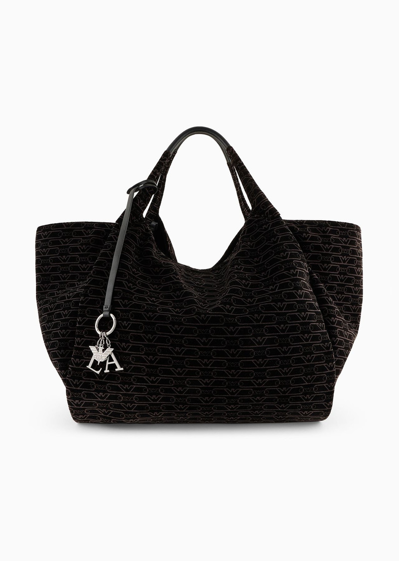 Oversized shopper bag in all-over monogram velvet 1