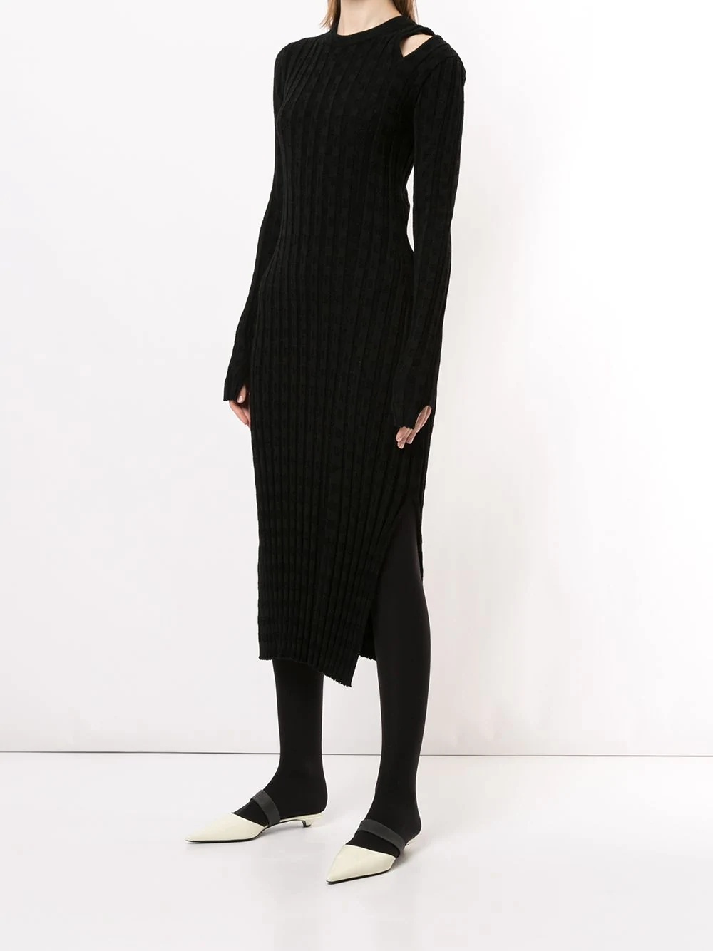 velvet checkerboard ribbed dress - 3