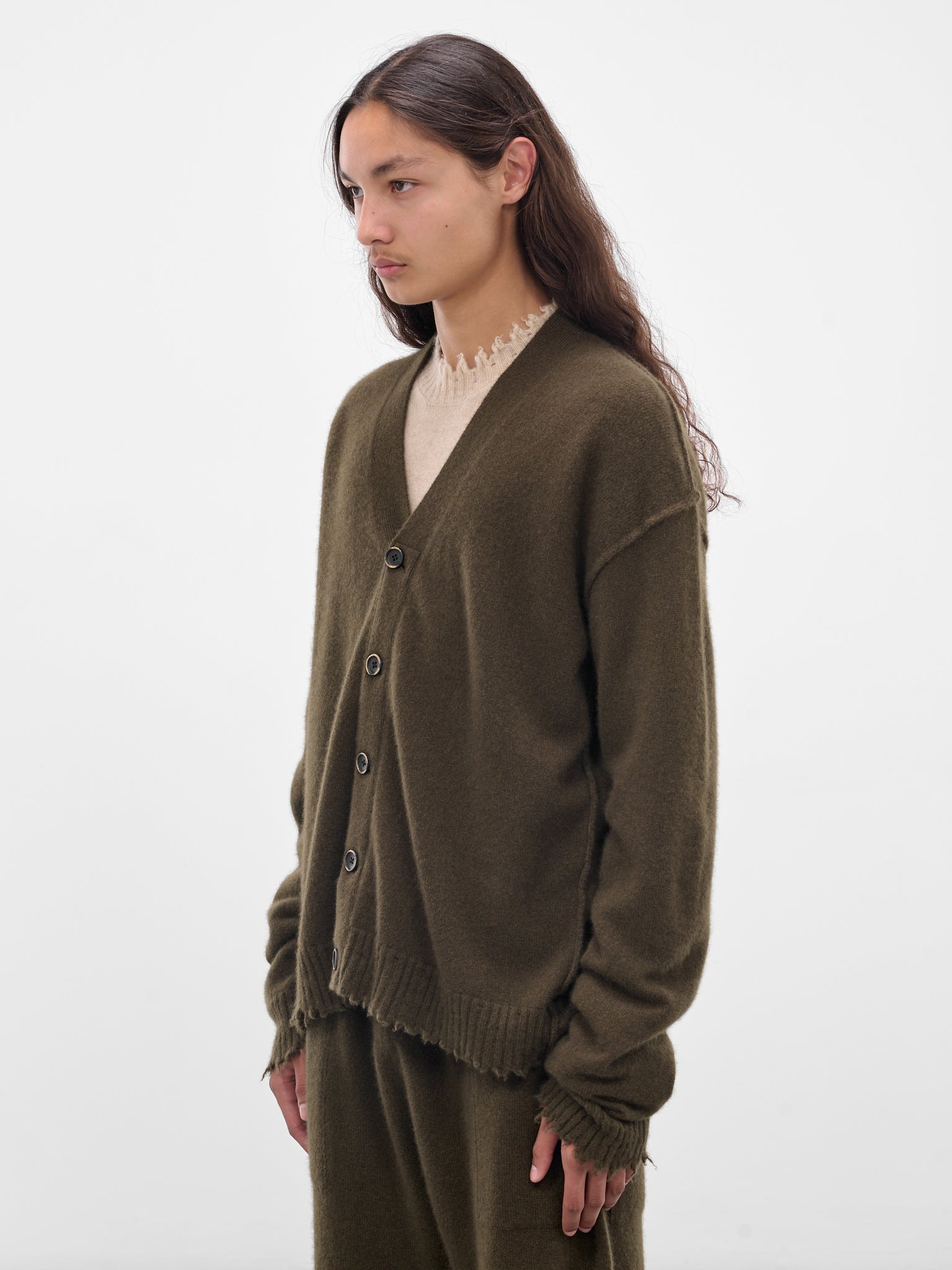 Green Cashmere Distressed Knit Cardigan - 2