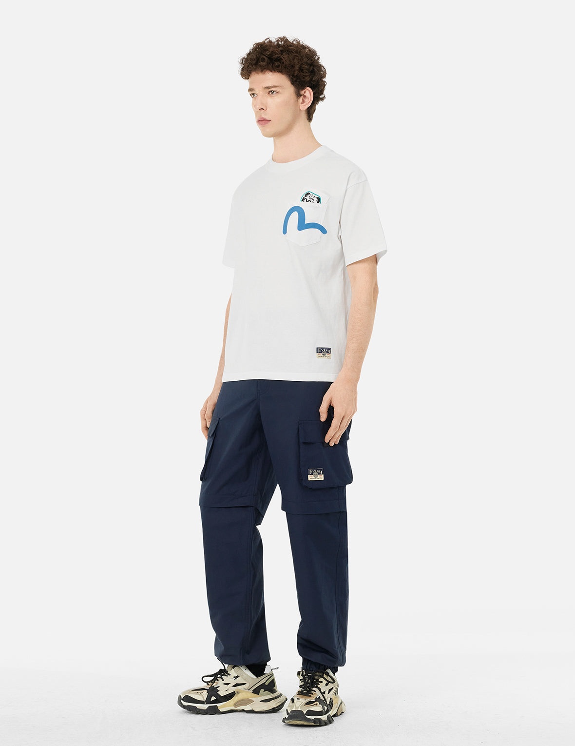 Kamon and Logo Prints Detachable Leg Panel Fashion Fit  Woven Cargo Jogger - 3