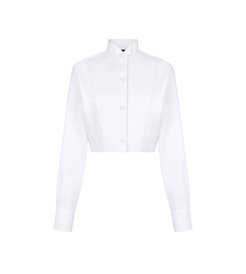 BONDED COTTON SILK BLEND POPLIN CROPPED SHIRT 1