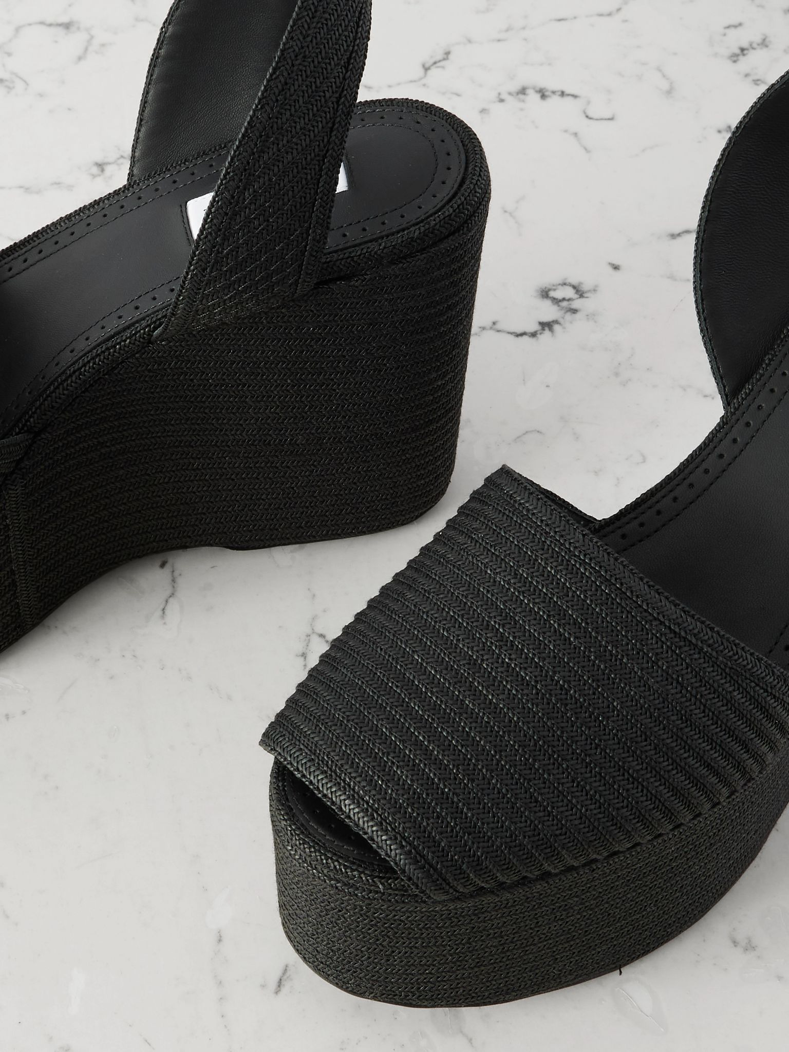 Straw slingback platform wedge sandals Black - 4