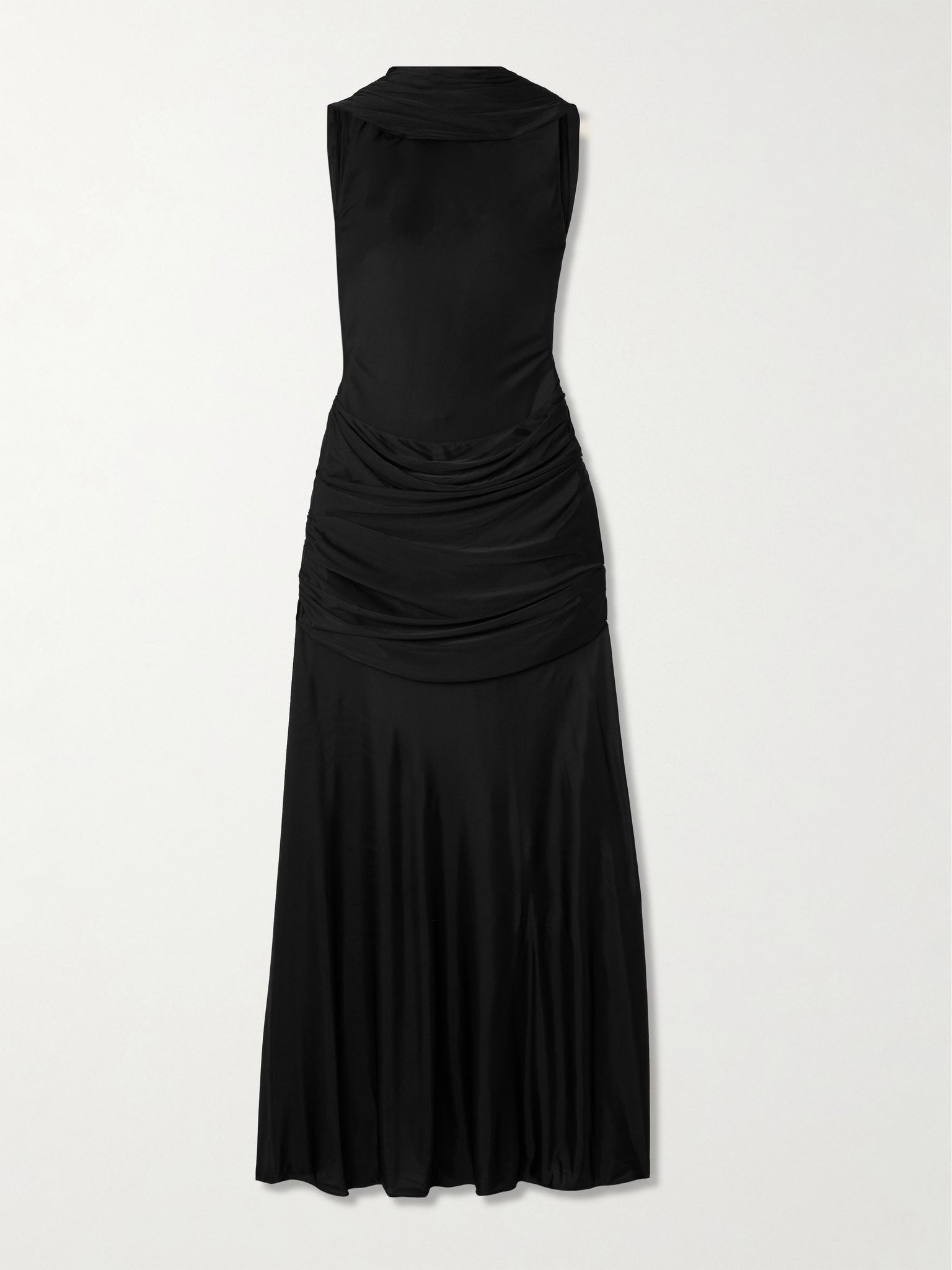 Embellished open-back draped jersey gown Black - 1