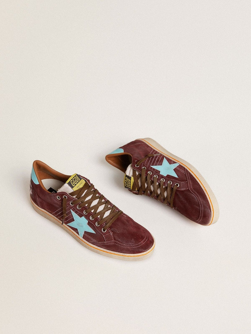 Golden Goose Men’s Ball Star in dark red suede with light blue star and heel tab outlook