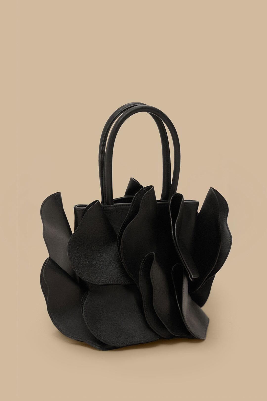 Black Leather Flower Bag - 3
