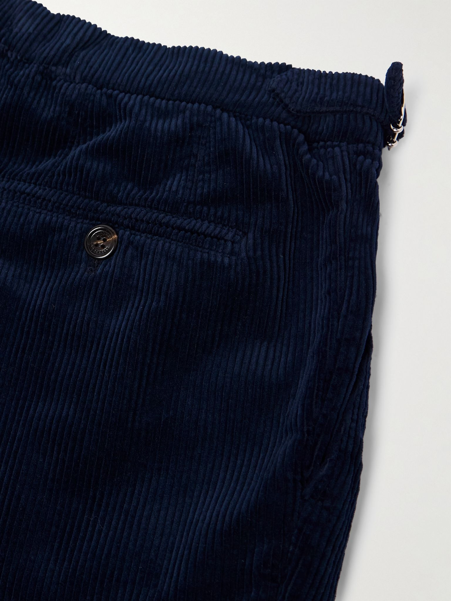 Straight-Leg Pleated Cotton-Corduroy Trousers Navy - 5