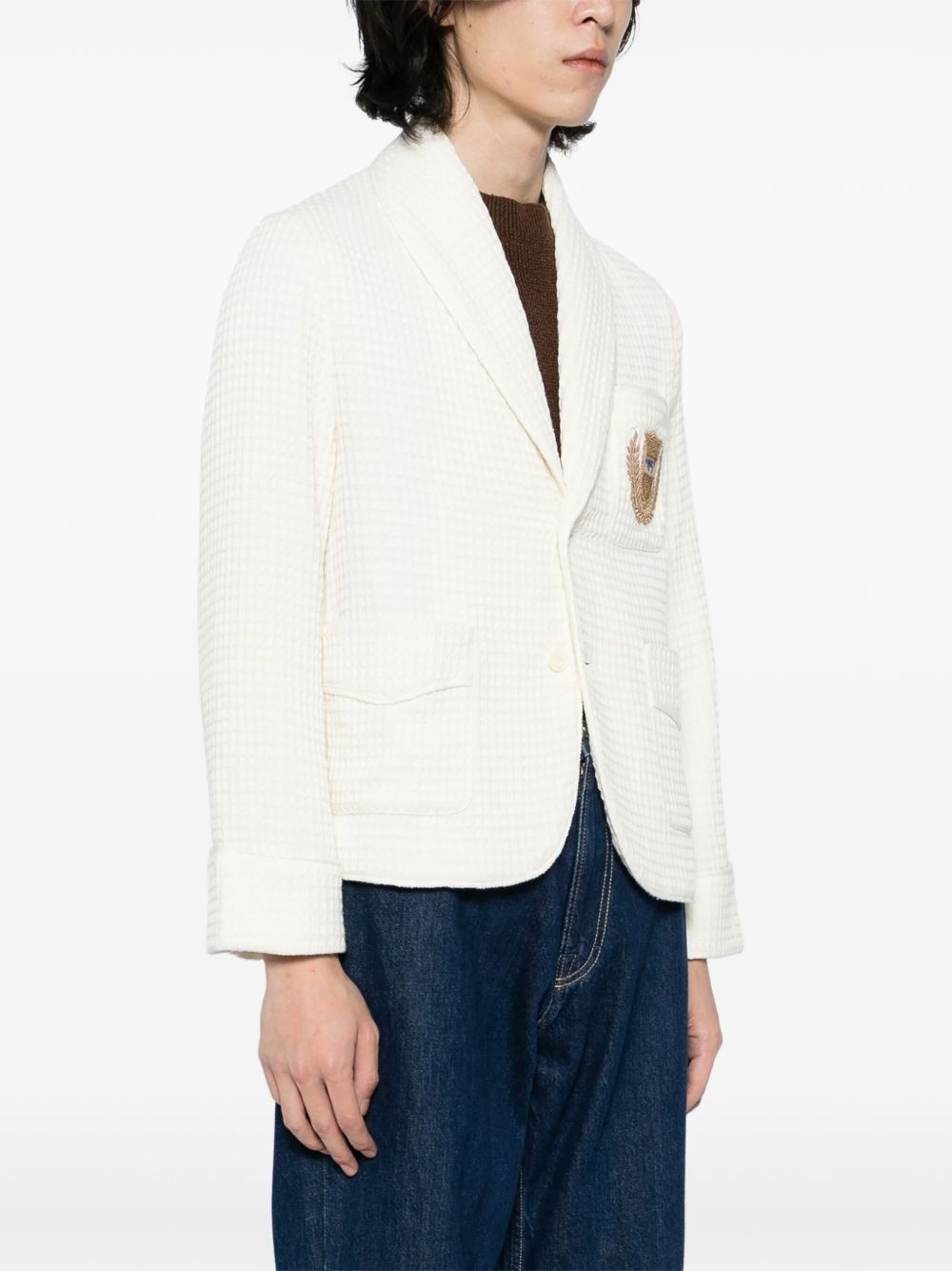 embroidered logo-appliqué blazer - 3