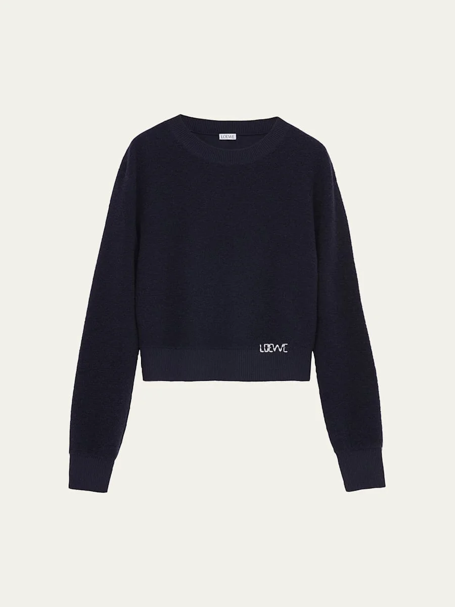 Logo Embroidered Wool Crewneck Sweater - 1